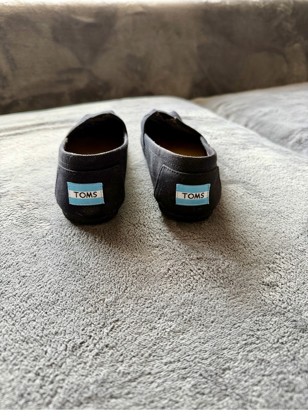 Toms Black Canvas Slip-On Shoes with Light Blue Heel Tabs